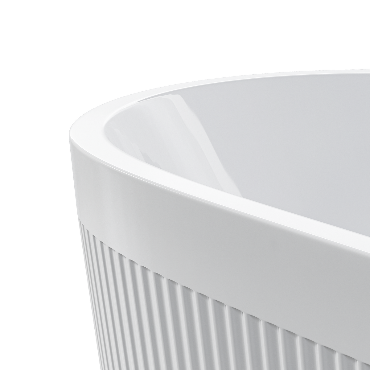 59" Acrylic Freestanding Bathtub With Unique Pleated Design: Spacious Oval Shape, Gloss White Finish, Chrome Overflow & Pop Up Drain Gloss White Oval Bathroom Freestanding Tubs Polished 59 61 In Contemporary Soaking Center Acrylic Acrylic