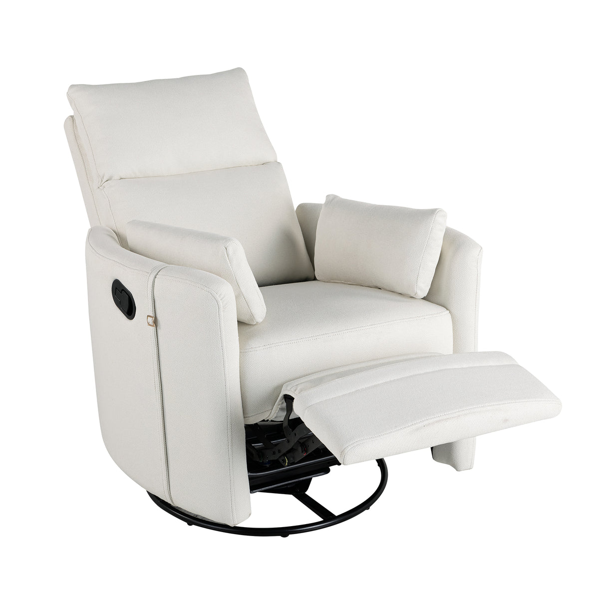 Upholstered Swivel Recliner Manual Rocker Recliner Chair Baby Nursery Chair With Two Removable Pillows For Living Room, Beige Beige Foam Linen