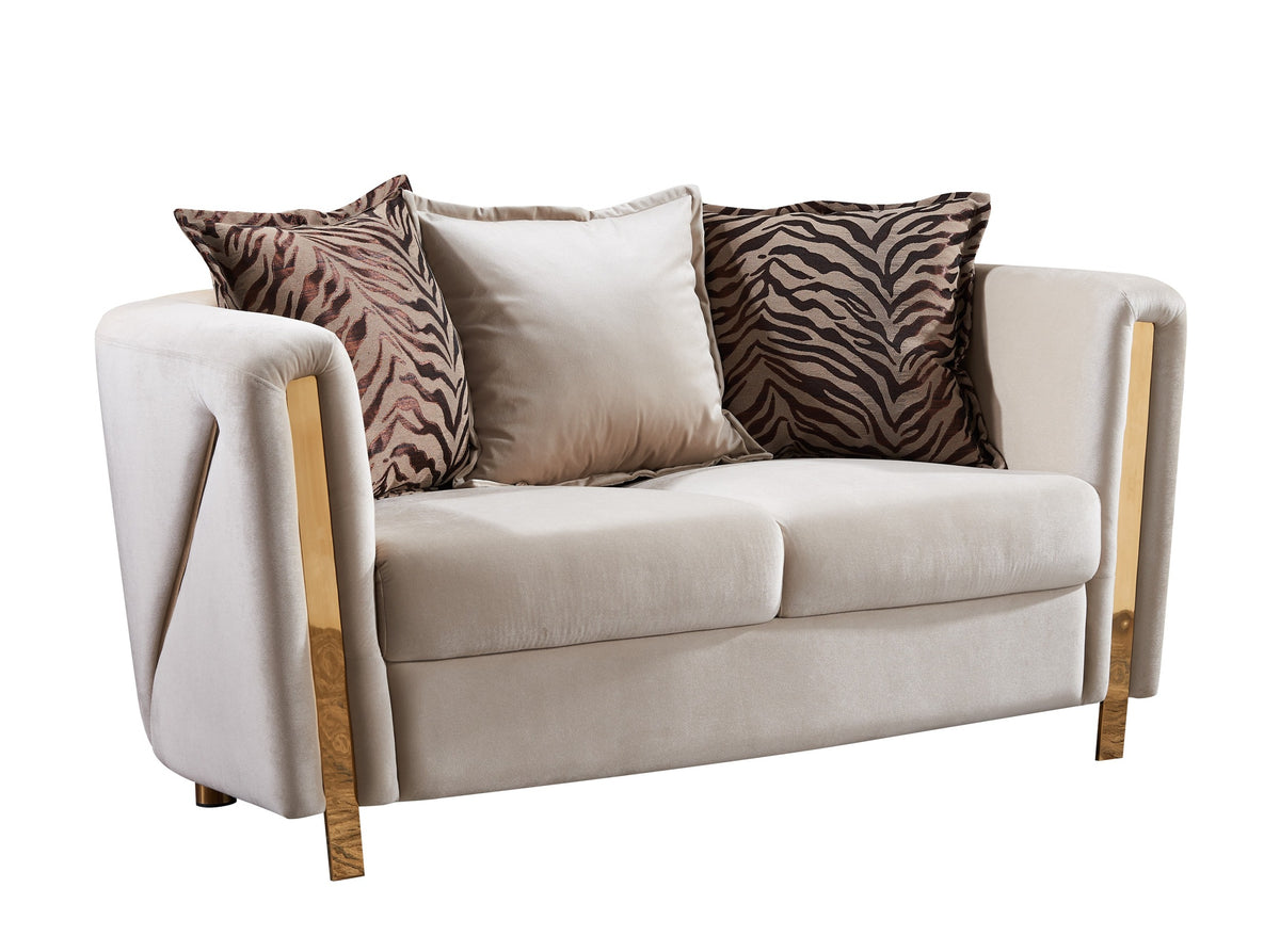 Chanelle Thick Velvet Fabric Upholstered Loveseat Made With Wood In Beige Beige Velvet Wood Primary Living Space Cushion Back Contemporary,Modern Velvet Wood