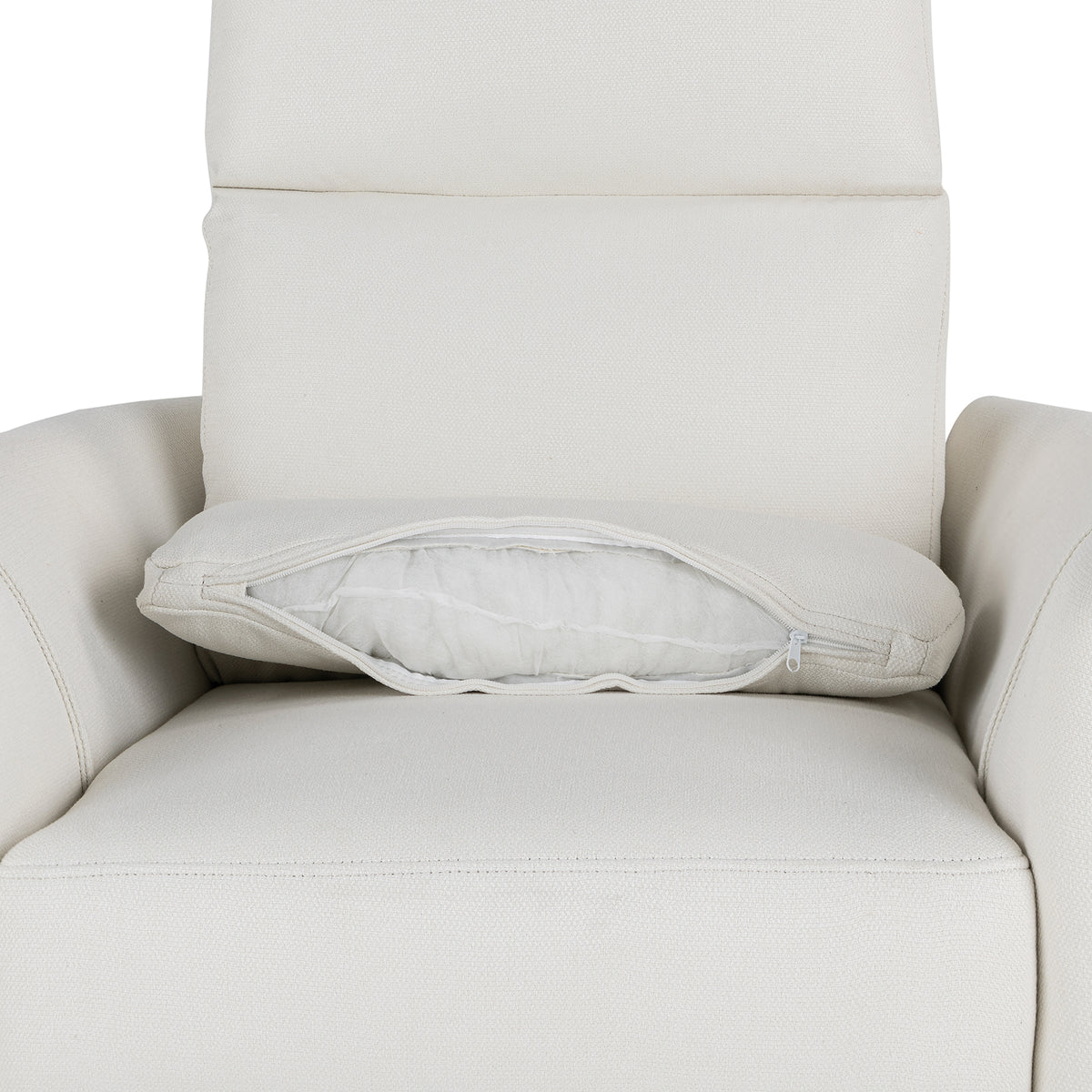 Upholstered Swivel Recliner Manual Rocker Recliner Chair Baby Nursery Chair With Two Removable Pillows For Living Room, Beige Beige Foam Linen