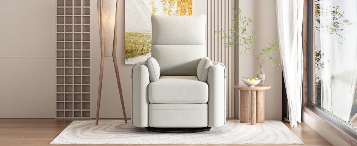 Upholstered Swivel Recliner Manual Rocker Recliner Chair Baby Nursery Chair With Two Removable Pillows For Living Room, Beige Beige Foam Linen