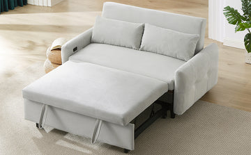 57.48" Pull Out Sofa Bed Convertible Couch 2 Seat Loveseat Sofa Modern Sleeper Sofa With Two Throw Pillows And Usb Ports For Living Room, Light Blue Light Blue Foam Corduroy