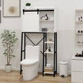Over The Toilet Storage Cabinet, Bathroom Shelves Over Toilet With Sliding Barn Door,Adjustable Shelves And Side Storage Rack White White Black Mdf