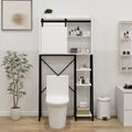 Over The Toilet Storage Cabinet, Bathroom Shelves Over Toilet With Sliding Barn Door,Adjustable Shelves And Side Storage Rack White White Black Mdf