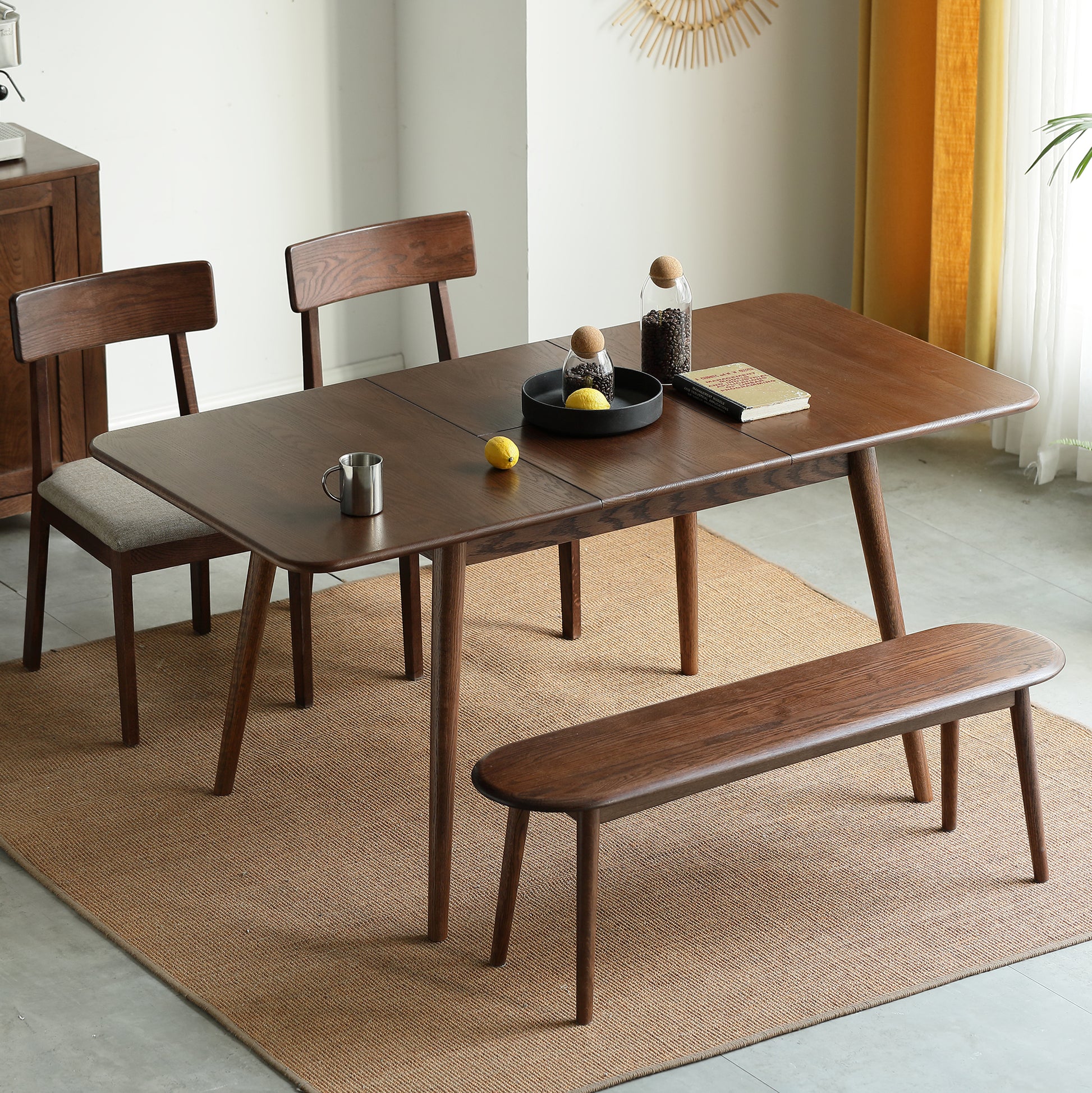 Walnut Color Solid Oak Round Corner Diagonal Leg Telescopic Table 1.2 1.6M, For 6 8 People To Meet Dining Table Wood Walnut Color Walnut Brown Writting Desk Triangular Dining Room Oak Rectangular Kitchen & Dining Tables Solid Wood
