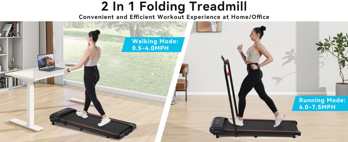 Folding Walking Pad Under Desk Treadmill For Home Office 2.5Hp Walking Treadmill With Incline 0.5 7.5Mph 265Lbs Capacity Treadmill For Walking Running Two Ways To Adjust Speed Black Metal