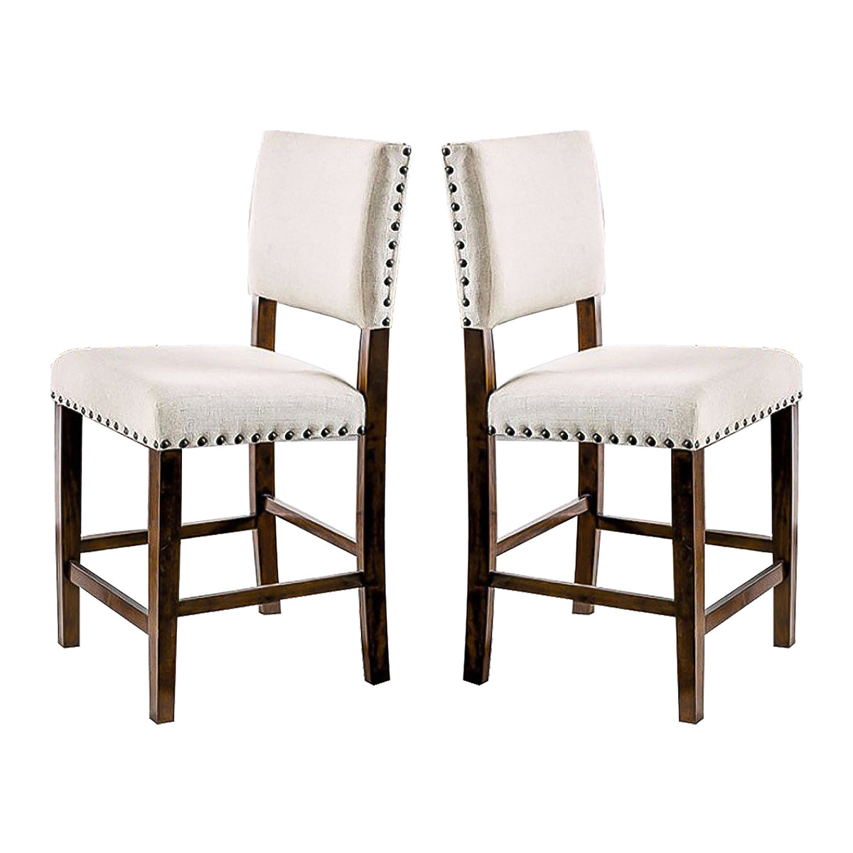 Set Of 2 Linen Upholstered Dining Chairs With Trim In Brown Cherry And Ivory Solid Ivory Dining Room Dining Chairs Solid Back Mdf