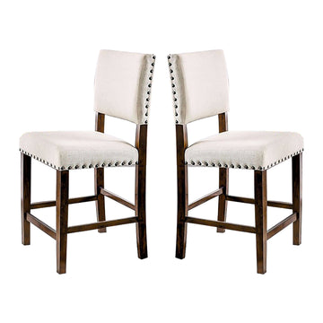 Set Of 2 Linen Upholstered Dining Chairs With Trim In Brown Cherry And Ivory Solid Ivory Dining Room Dining Chairs Solid Back Mdf