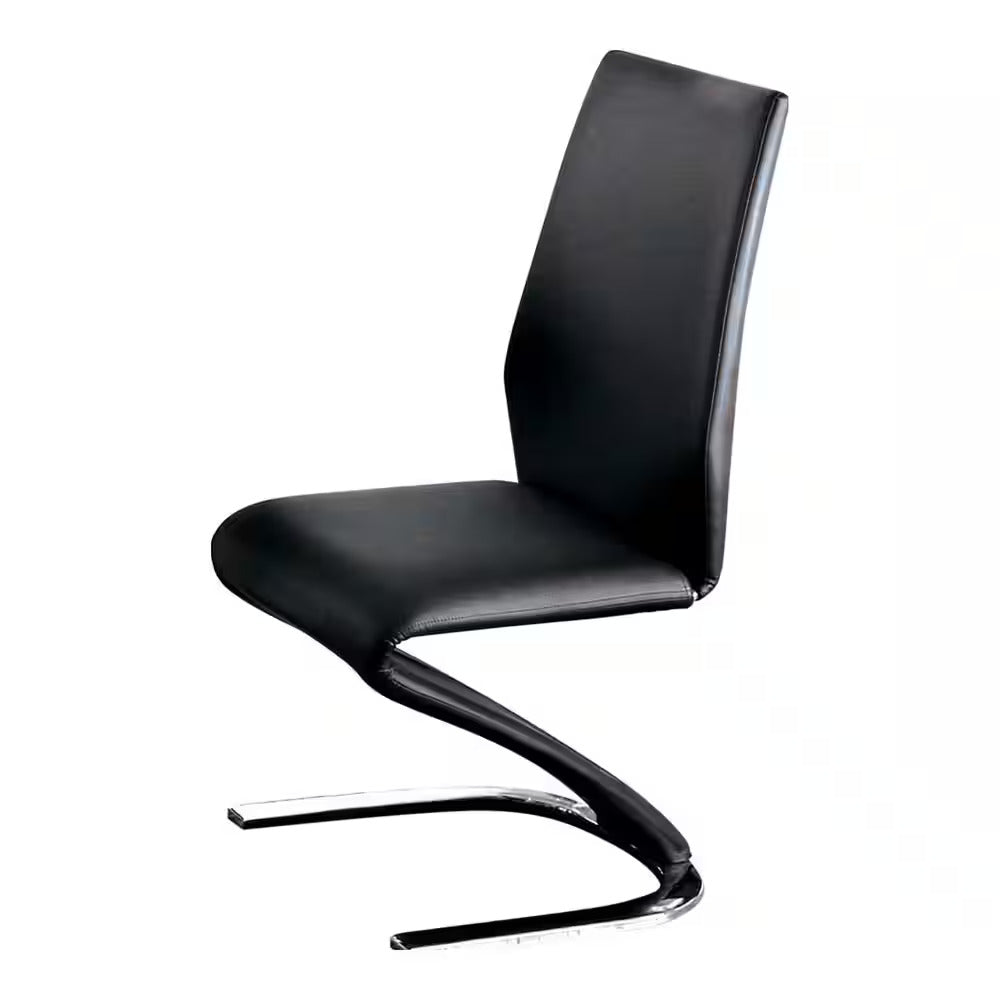 Contemporary Style Z Shaped Chair Base 2Pcs Dining Chairs Blackchrome Finish Side Chair Dining Room Furniture Black Dining Room Contemporary,Modern Metal