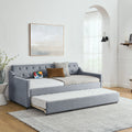 Twin Size Upholstery Daybed With Twin Size Erectable Trundle And Usb Charging Design, Linen Grey Twin Grey Linen