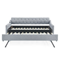 Twin Size Upholstery Daybed With Twin Size Erectable Trundle And Usb Charging Design, Linen Grey Twin Grey Linen