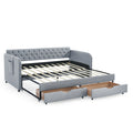 Twin Size Upholstery Daybed With Trundle Bed And Two Storage Drawersflat Arms With Pocket, Extendable Daybed For Bedroom Living Room,Linen Grey Grey Linen