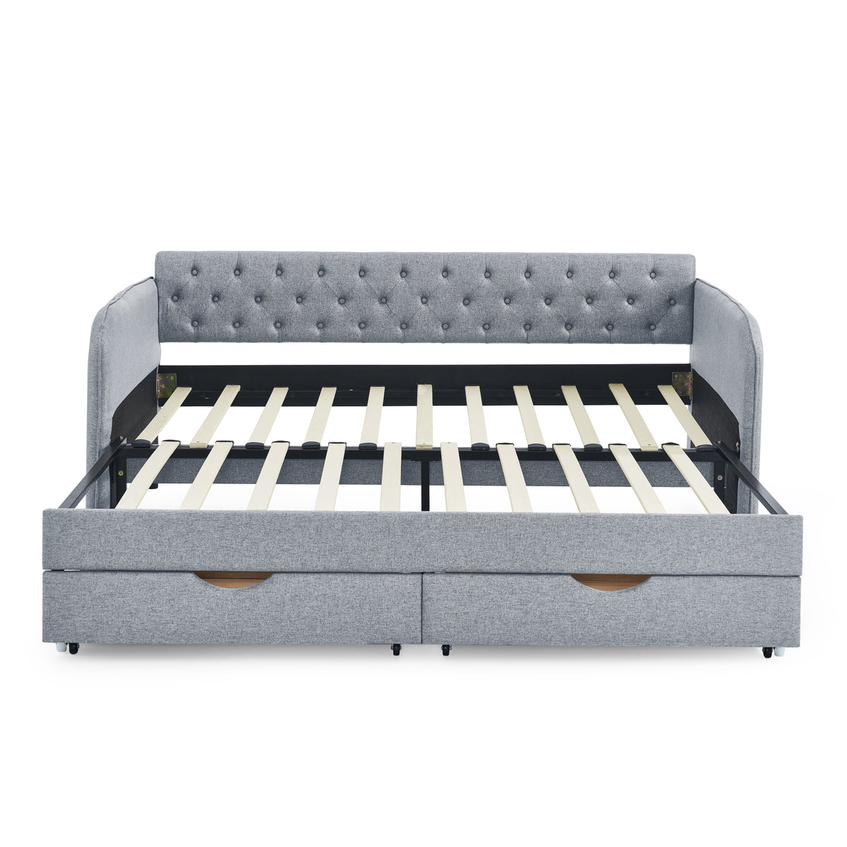 Twin Size Upholstery Daybed With Trundle Bed And Two Storage Drawersflat Arms With Pocket, Extendable Daybed For Bedroom Living Room,Linen Grey Grey Linen