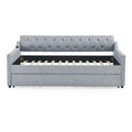 Twin Size Upholstery Daybed With Twin Size Erectable Trundle And Usb Charging Design, Linen Grey Twin Grey Linen