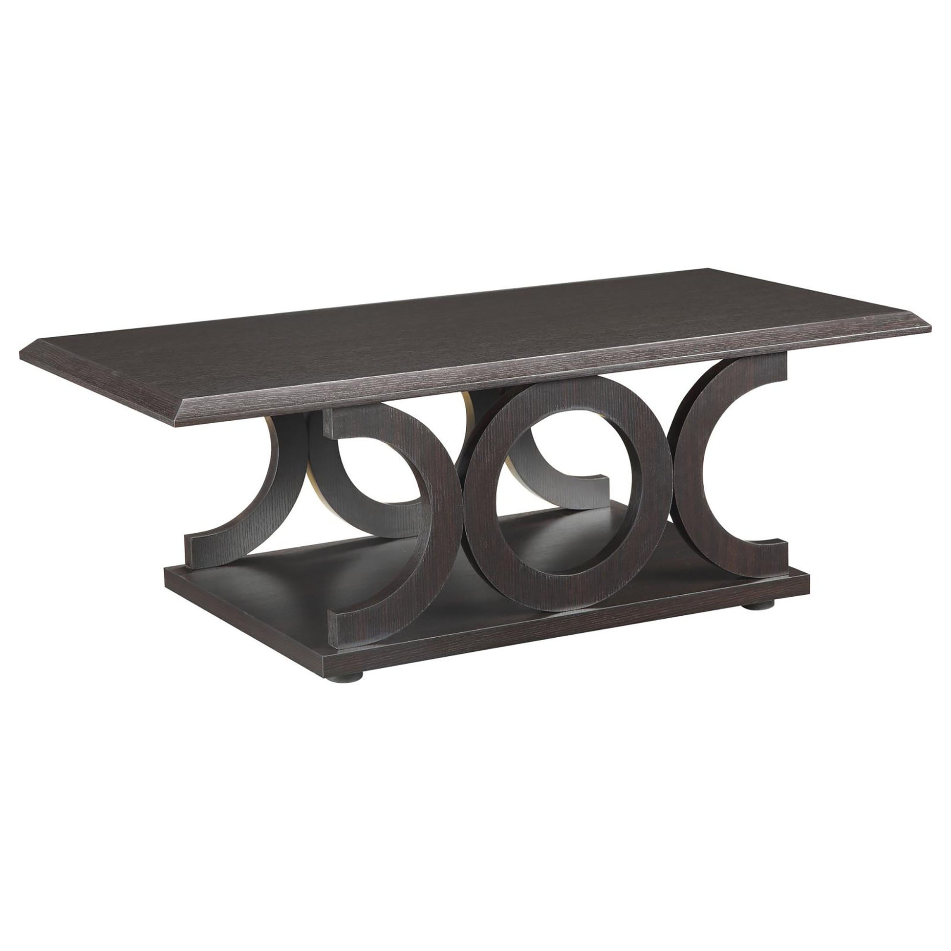 Cappuccino C Shaped Coffee Table Brown Primary Living Space Transitional Rectangular Shelves Coffee & End Tables Wood