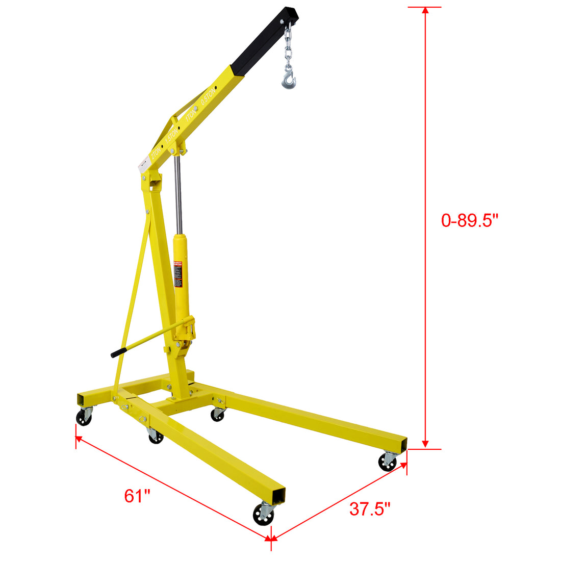 2 Ton Folding Engine Hoist Cherry Picker Shop Crane Hoist Lift, Heavy Duty Steel With 6 Iron Caster Wheels Yellow Yellow Steel