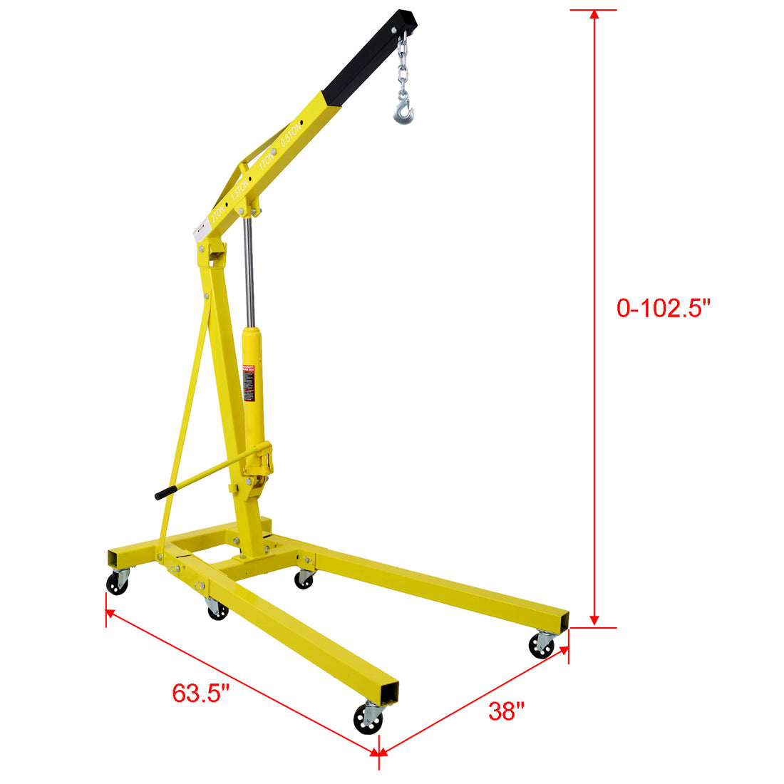 2 Ton Folding Engine Hoist Cherry Picker Shop Crane Hoist Lift, Heavy Duty Steel With 6 Iron Caster Wheels Yellow Yellow Steel
