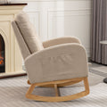 Accent Rocking Chair With Footrest High Back Rubber Wood Rocking Legs Bedroom Living Space26.77D X 38.36W X 39.76H Inch Beige Foam Spring