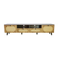 Tv Station, Tv Room, Entertainment Center, Can Accommodate 65 Inch Tv, Uv Open Drawers, Solid Wood Legs, Can Be Placed In Living Room, Bedroom, Tv Cabinet Rattan Weaving, Color: Brown Brown Particle Board