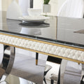 Luxury Modern Dining Table 78.7Inch Black Dining Table With 8 Chairs Faux Marble Dining Table Top With Dual Circle Base Dining Table Only Black Artificial Marble