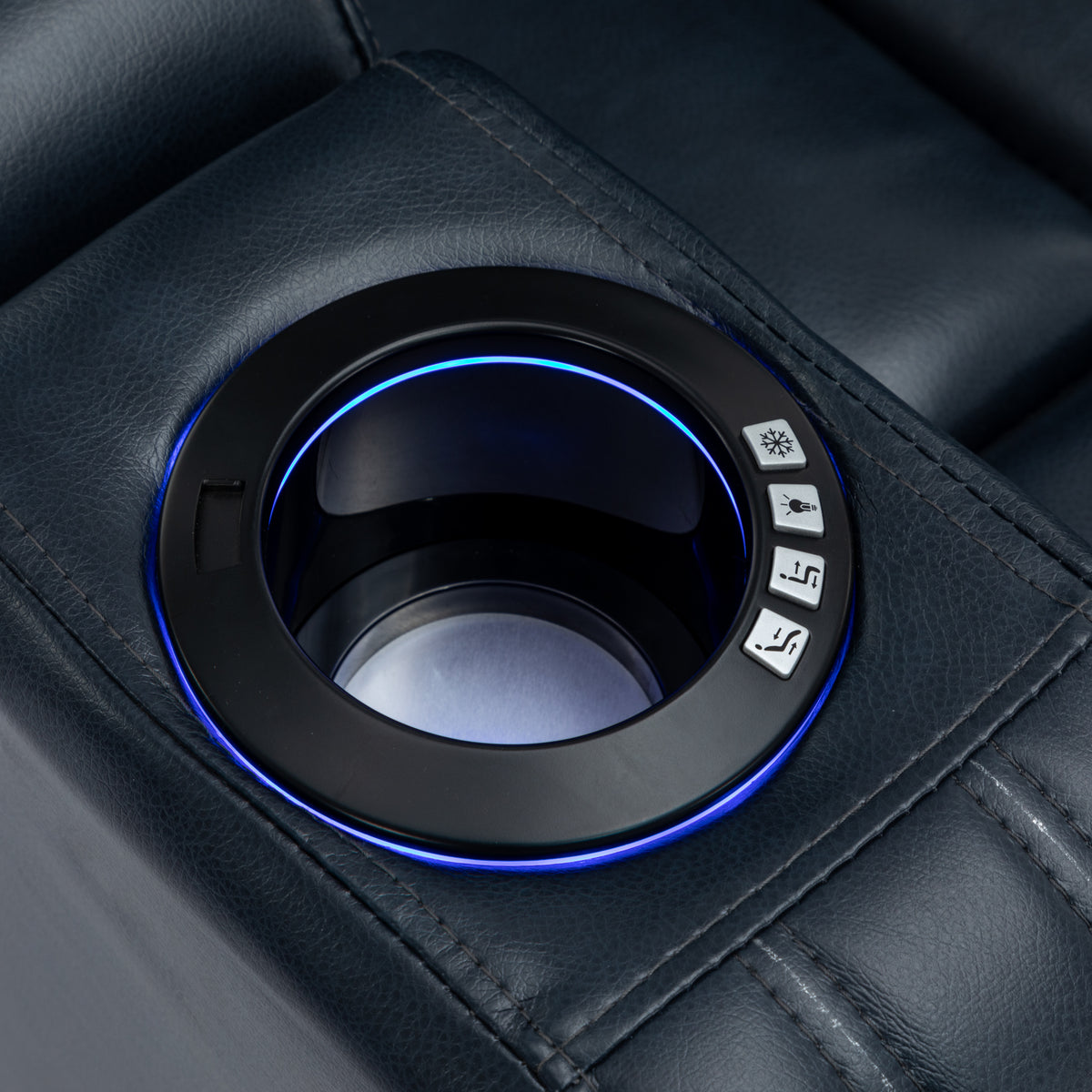 Pu Leather Power Recliner Individual Seat Home Theater Recliner With Cooling Cup Holder, Bluetooth Speaker, Led Lights, Usb Ports, Tray Table, Arm Storage For Living Room, Blue Blue Foam Pu