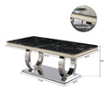 Luxury Modern Dining Table 78.7Inch Black Dining Table With 8 Chairs Faux Marble Dining Table Top With Dual Circle Base Dining Table Only Black Artificial Marble