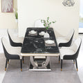 Luxury Modern Dining Table 78.7Inch Black Dining Table With 8 Chairs Faux Marble Dining Table Top With Dual Circle Base Dining Table Only Black Artificial Marble
