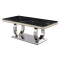 Luxury Modern Dining Table 78.7Inch Black Dining Table With 8 Chairs Faux Marble Dining Table Top With Titanium Plated Dual Circle Base With 8Pcs Chairs . Black Artificial Marble