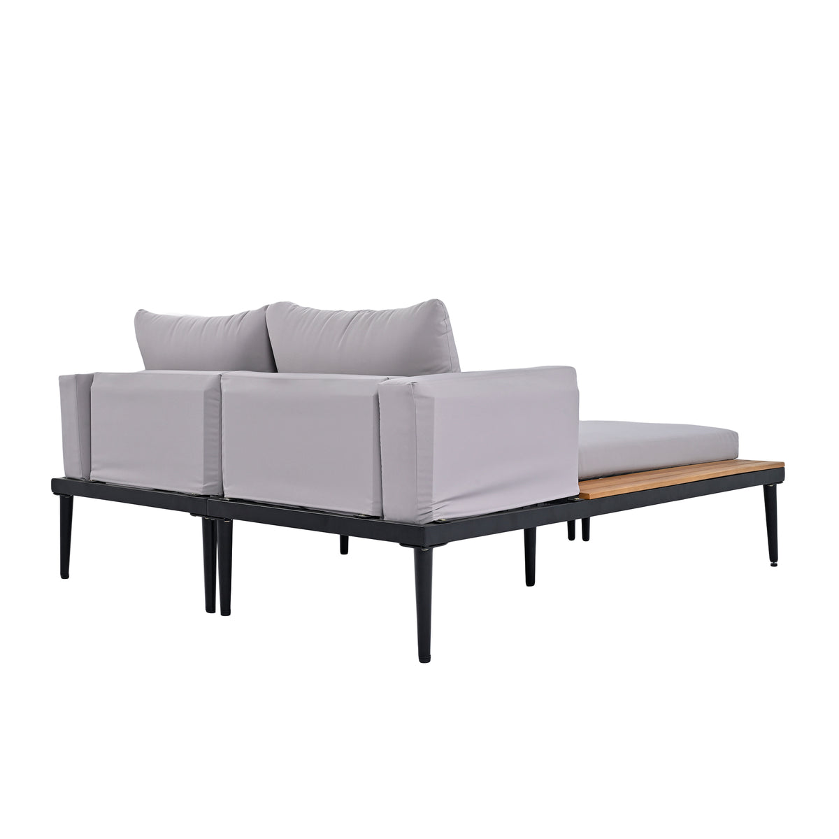 Modern Outdoor Daybed Patio Metal Daybed With Wood Topped Side Spaces For Drinks, 2 In 1 Padded Chaise Lounges For Poolside, Balcony, Deck, Gray Yes Lounge Gray Weather Resistant Frame Fade