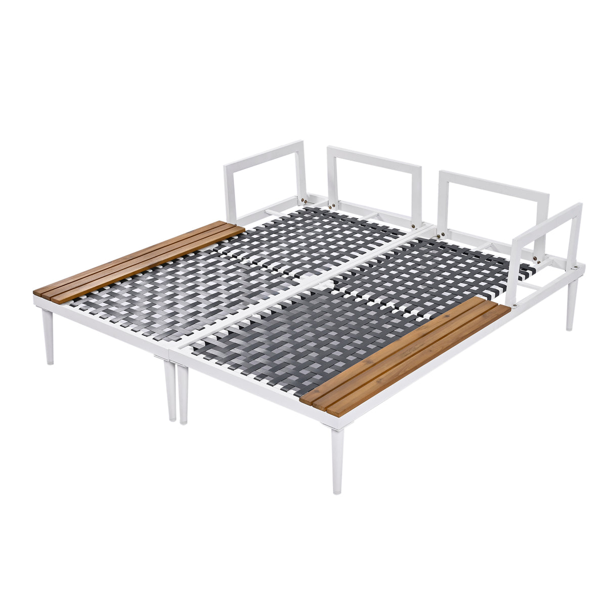 Modern Outdoor Daybed Patio Metal Daybed With Wood Topped Side Spaces For Drinks, 2 In 1 Padded Chaise Lounges For Poolside, Balcony, Deck, Beige Yes Lounge Beige Weather Resistant Frame Fade