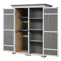 Outdoor 5.5Ft Hx4.1Ft L Wood Storage Shed, Garden Tool Cabinet With Waterproof Asphalt Roof, Four Lockable Doors, Multiple Tier Shelves, White And Gray White Gray Water Resistant Frame Garden &