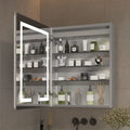 Lighted Medicine Cabinet 24 X 30 Inch, Recessed Or Surface Led Medicine Cabinet,Defog,Stepless Dimming,3000K 6400K, Outlets & Usbs,Hinge On The Left. Silver Aluminium