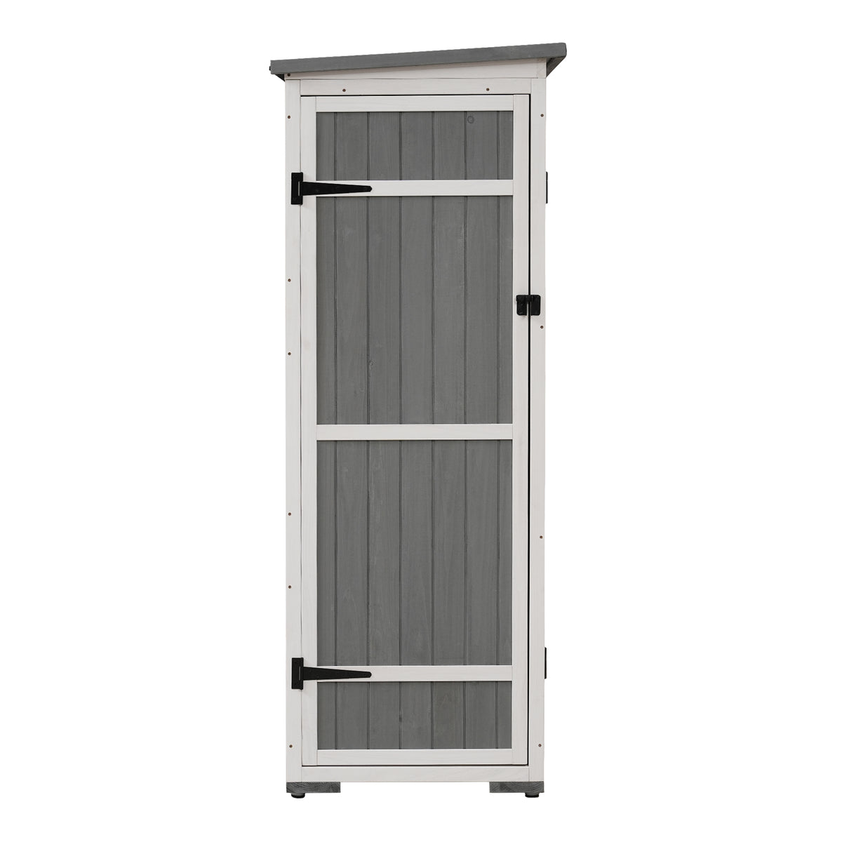 Outdoor 5.5Ft Hx4.1Ft L Wood Storage Shed, Garden Tool Cabinet With Waterproof Asphalt Roof, Four Lockable Doors, Multiple Tier Shelves, White And Gray White Gray Water Resistant Frame Garden &
