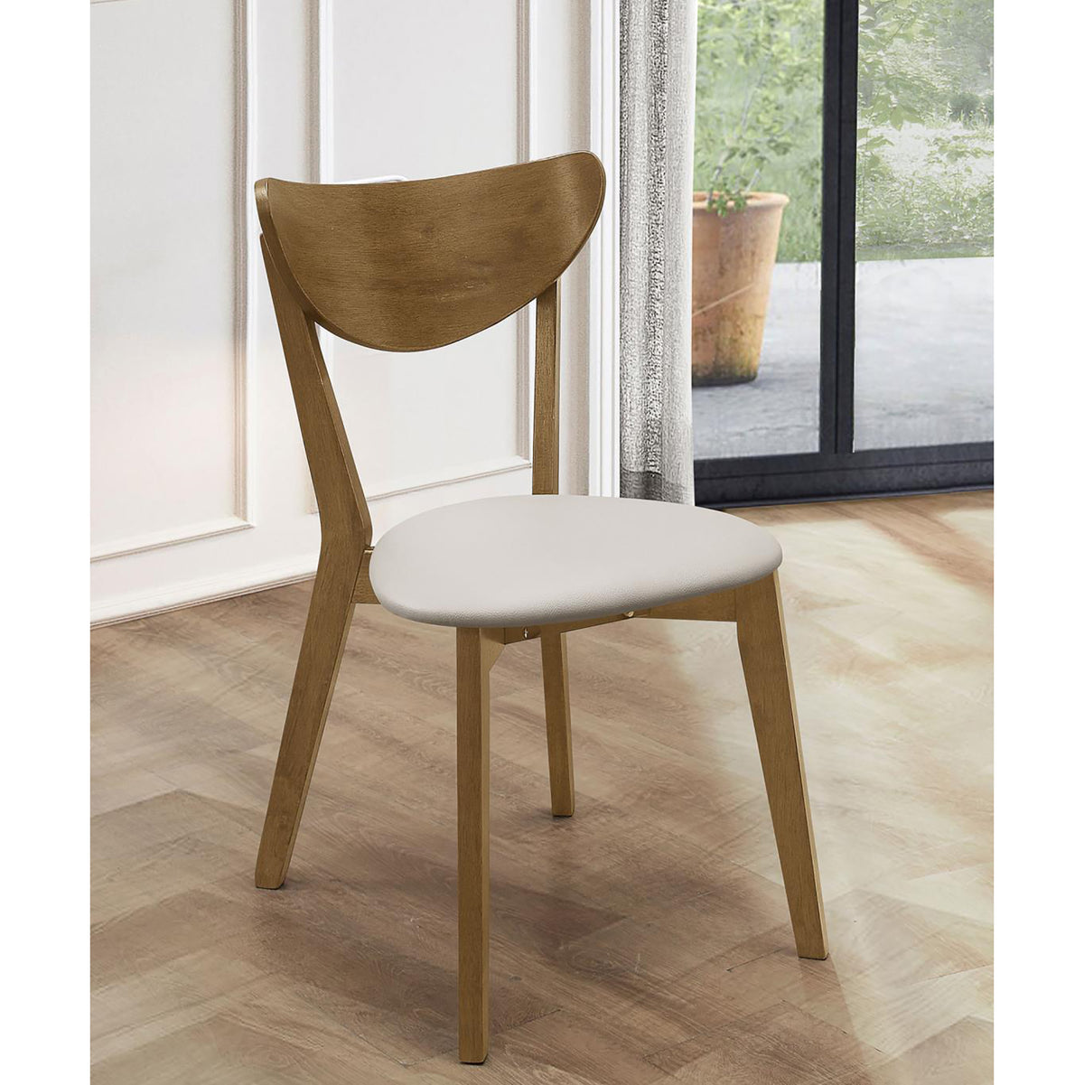 Tan And Chestnut Curved Backs Dining Chair Set Of 2 Brown Dining Room Wipe Clean Mid Century Modern Rubberwood Open Back Wood
