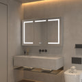 Lighted Medicine Cabinet 48 X30 Inch, Recessed Or Surface Led Medicine Cabinet,Defog,Stepless Dimming,3000K 6400K, Outlets & Usbs,The 3 Sided Mirrored Door. Silver Aluminium