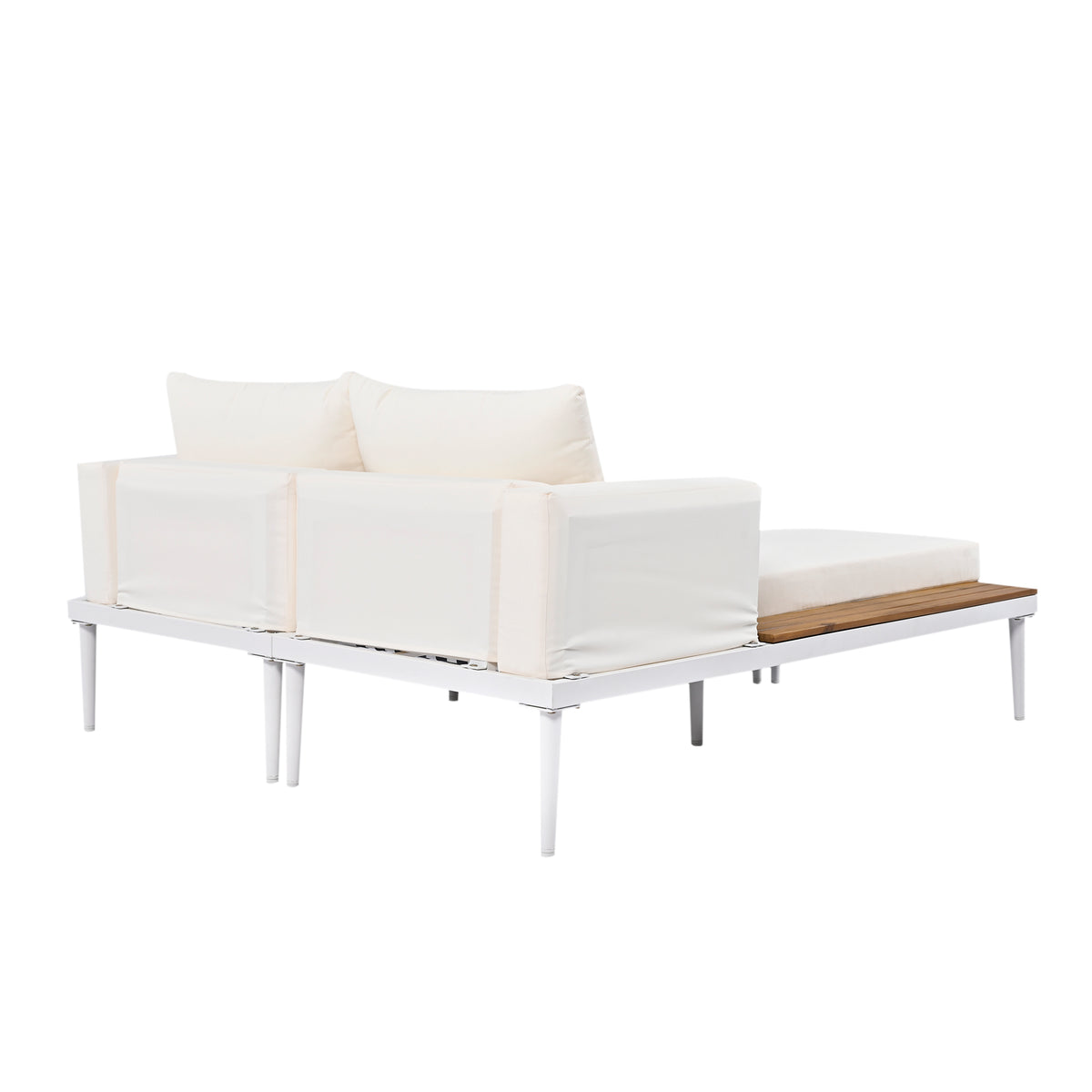 Modern Outdoor Daybed Patio Metal Daybed With Wood Topped Side Spaces For Drinks, 2 In 1 Padded Chaise Lounges For Poolside, Balcony, Deck, Beige Yes Lounge Beige Weather Resistant Frame Fade