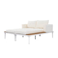Modern Outdoor Daybed Patio Metal Daybed With Wood Topped Side Spaces For Drinks, 2 In 1 Padded Chaise Lounges For Poolside, Balcony, Deck, Beige Yes Lounge Beige Weather Resistant Frame Fade