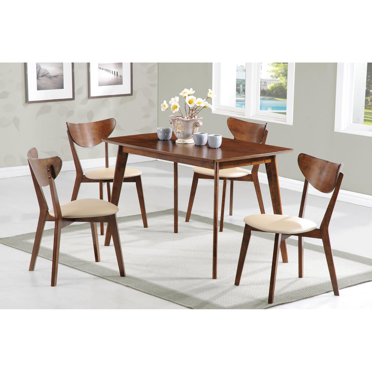 Tan And Chestnut Curved Backs Dining Chair Set Of 2 Brown Dining Room Wipe Clean Mid Century Modern Rubberwood Open Back Wood