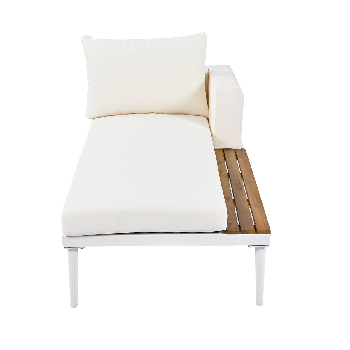Modern Outdoor Daybed Patio Metal Daybed With Wood Topped Side Spaces For Drinks, 2 In 1 Padded Chaise Lounges For Poolside, Balcony, Deck, Beige Yes Lounge Beige Weather Resistant Frame Fade