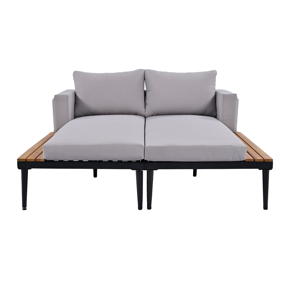 Modern Outdoor Daybed Patio Metal Daybed With Wood Topped Side Spaces For Drinks, 2 In 1 Padded Chaise Lounges For Poolside, Balcony, Deck, Gray Yes Lounge Gray Weather Resistant Frame Fade
