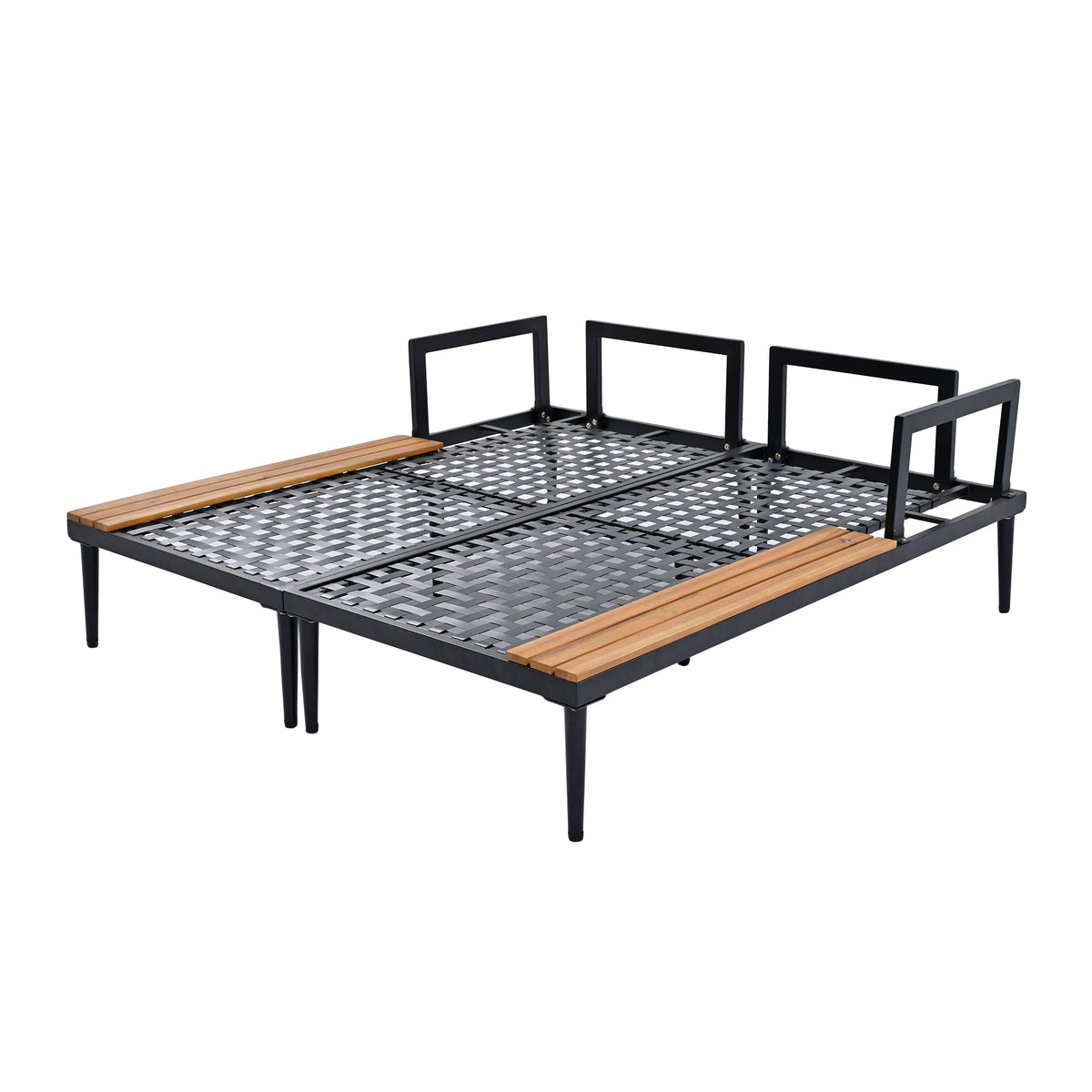 Modern Outdoor Daybed Patio Metal Daybed With Wood Topped Side Spaces For Drinks, 2 In 1 Padded Chaise Lounges For Poolside, Balcony, Deck, Gray Yes Lounge Gray Weather Resistant Frame Fade