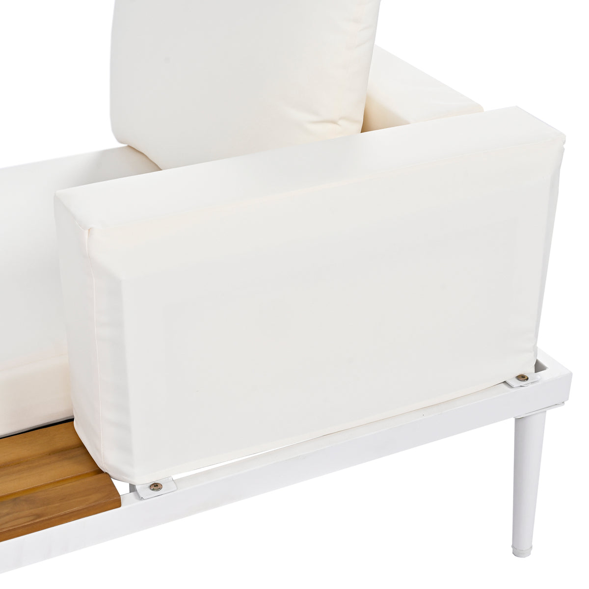 Modern Outdoor Daybed Patio Metal Daybed With Wood Topped Side Spaces For Drinks, 2 In 1 Padded Chaise Lounges For Poolside, Balcony, Deck, Beige Yes Lounge Beige Weather Resistant Frame Fade