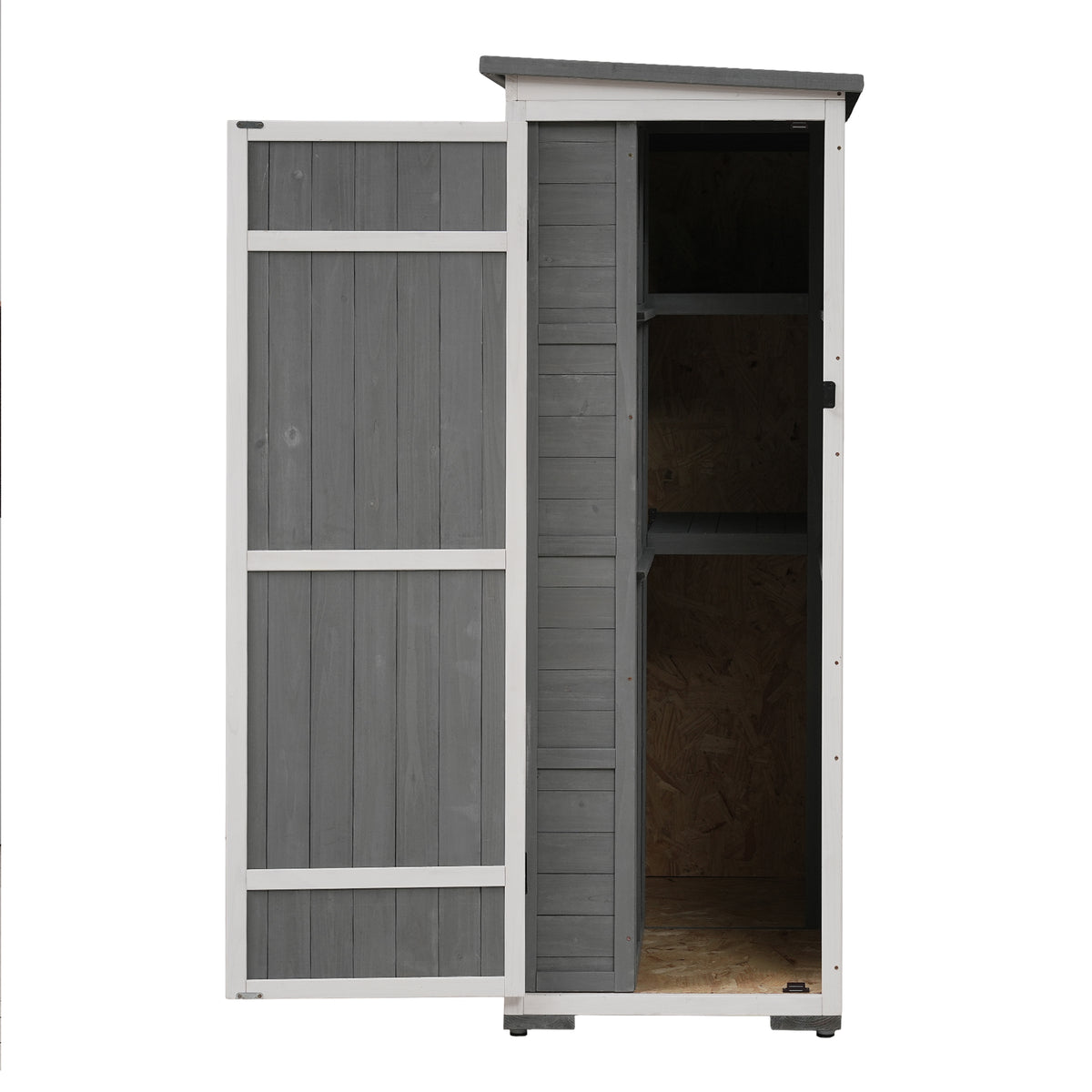 Outdoor 5.5Ft Hx4.1Ft L Wood Storage Shed, Garden Tool Cabinet With Waterproof Asphalt Roof, Four Lockable Doors, Multiple Tier Shelves, White And Gray White Gray Water Resistant Frame Garden &