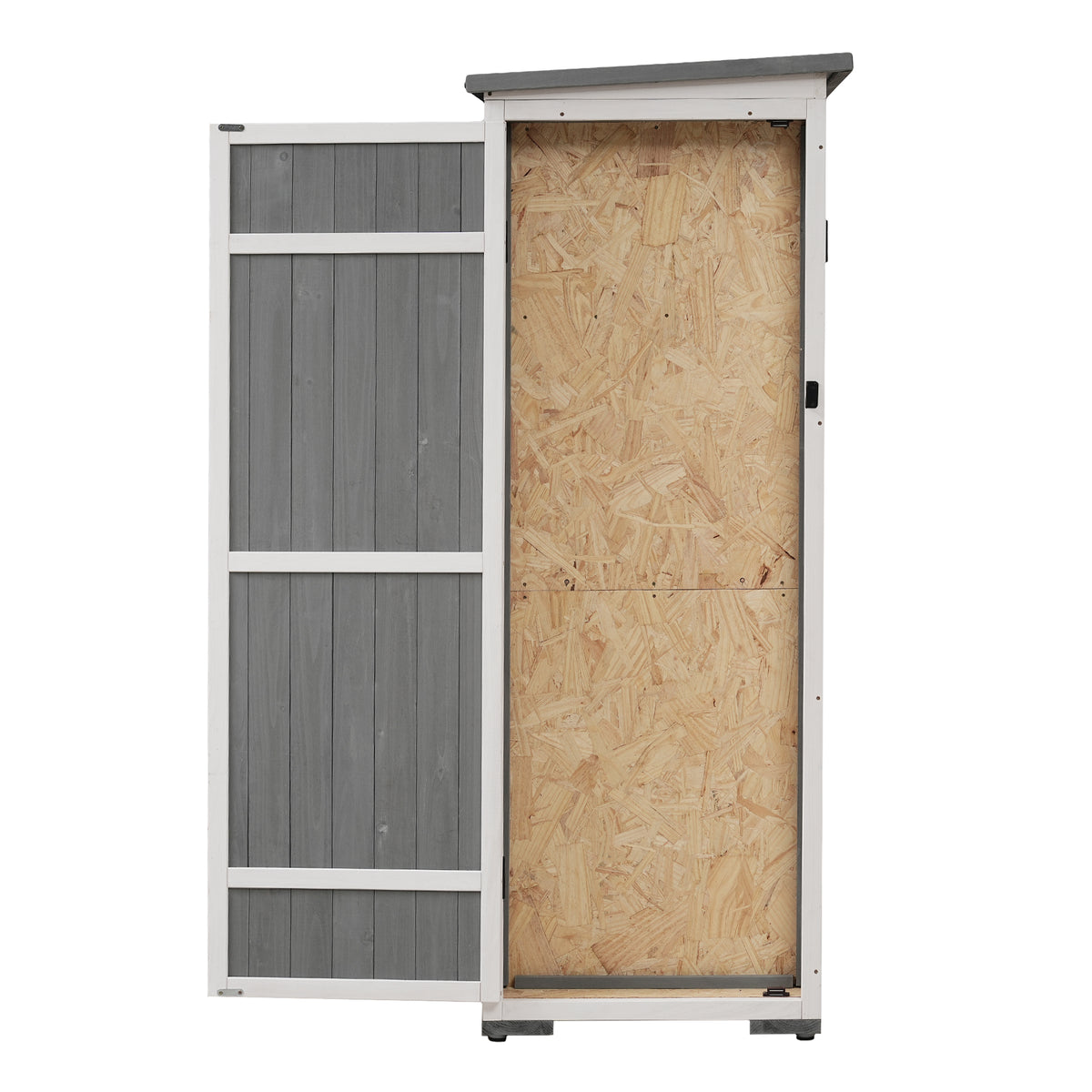 Outdoor 5.5Ft Hx4.1Ft L Wood Storage Shed, Garden Tool Cabinet With Waterproof Asphalt Roof, Four Lockable Doors, Multiple Tier Shelves, White And Gray White Gray Water Resistant Frame Garden &