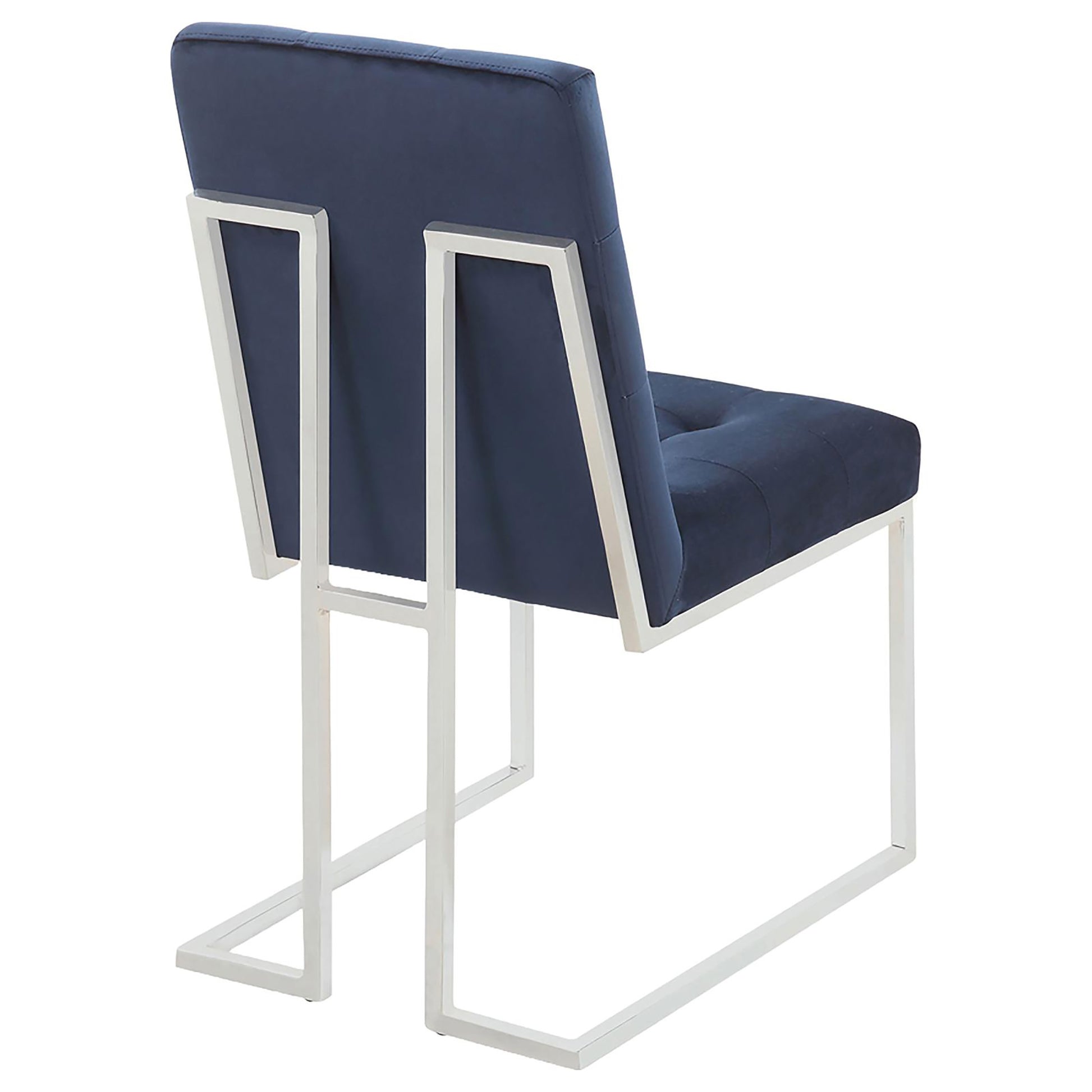 Blue And Chrome Tufted Back Dining Chair Set Of 2 Blue Dining Room Contemporary,Modern Side Chair Tufted Back Foam Upholstered