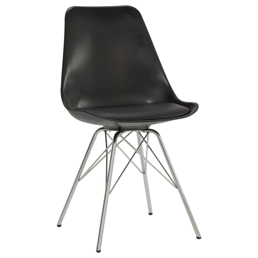 Black And Chrome Padded Dining Chair Set Of 2 Solid Black Dining Room Spot Clean Contemporary,Modern Side Chair Solid Back Metal
