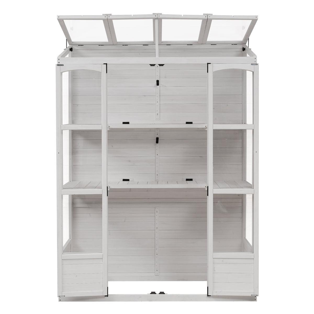 78 Inch Wooden Greenhouse Cold Frame With 4 Independent Skylights And 2 Folding Middle Shelves, Walk In Outdoor Greenhouse, White White Seats 2 Garden & Outdoor Casual Wood