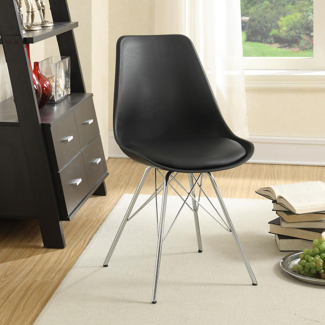 Black And Chrome Padded Dining Chair Set Of 2 Solid Black Dining Room Spot Clean Contemporary,Modern Side Chair Solid Back Metal