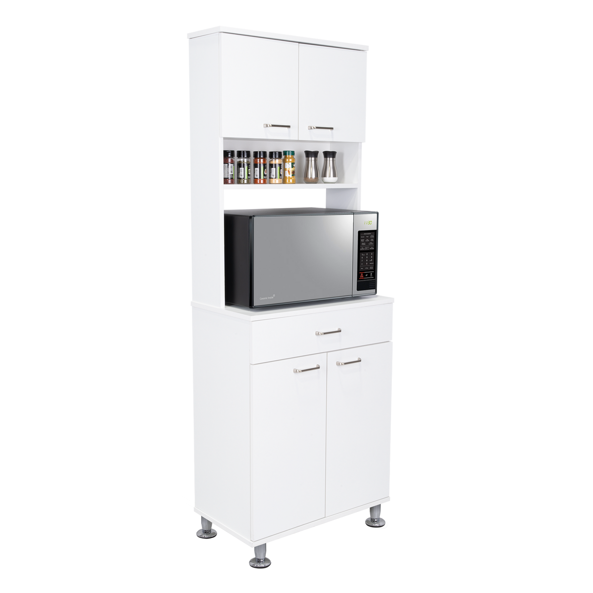 Bay Area Pantry, Two Door Cabinets, One Drawer, Four Adjustable Metal Legs White Dining Room Modern Mdf Shelves Included Engineered Wood