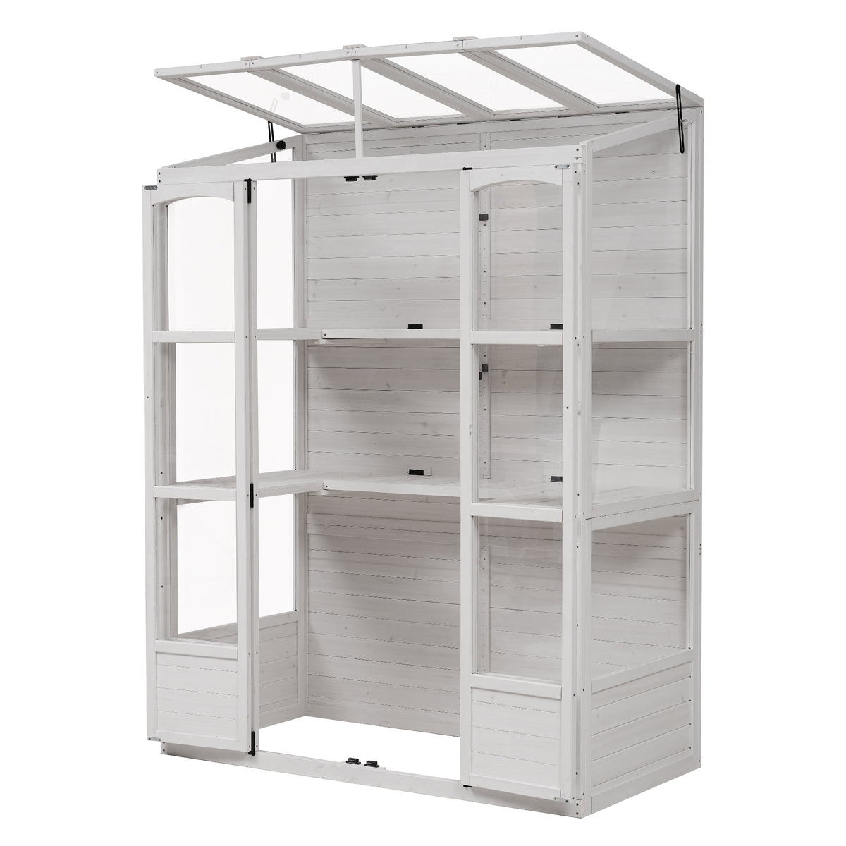 78 Inch Wooden Greenhouse Cold Frame With 4 Independent Skylights And 2 Folding Middle Shelves, Walk In Outdoor Greenhouse, White White Seats 2 Garden & Outdoor Casual Wood